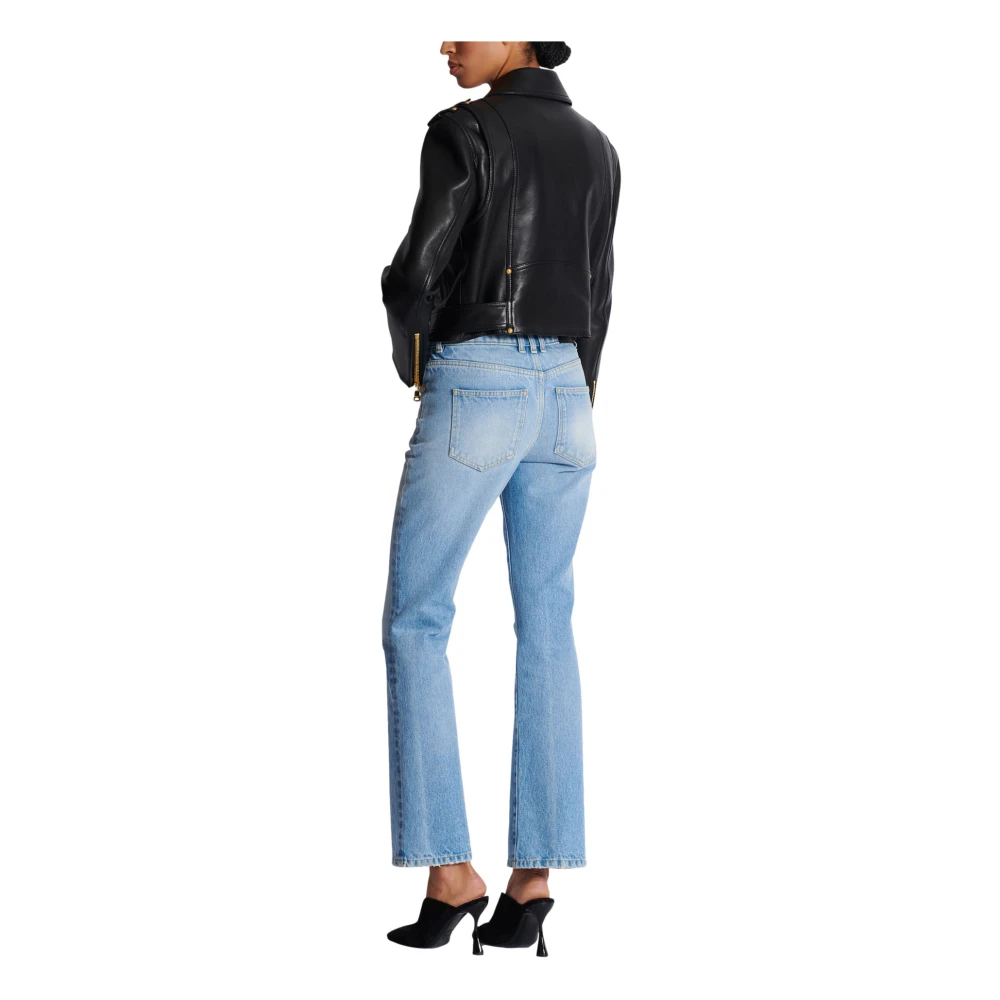 Balmain Leren bikerjack met rits Black Dames