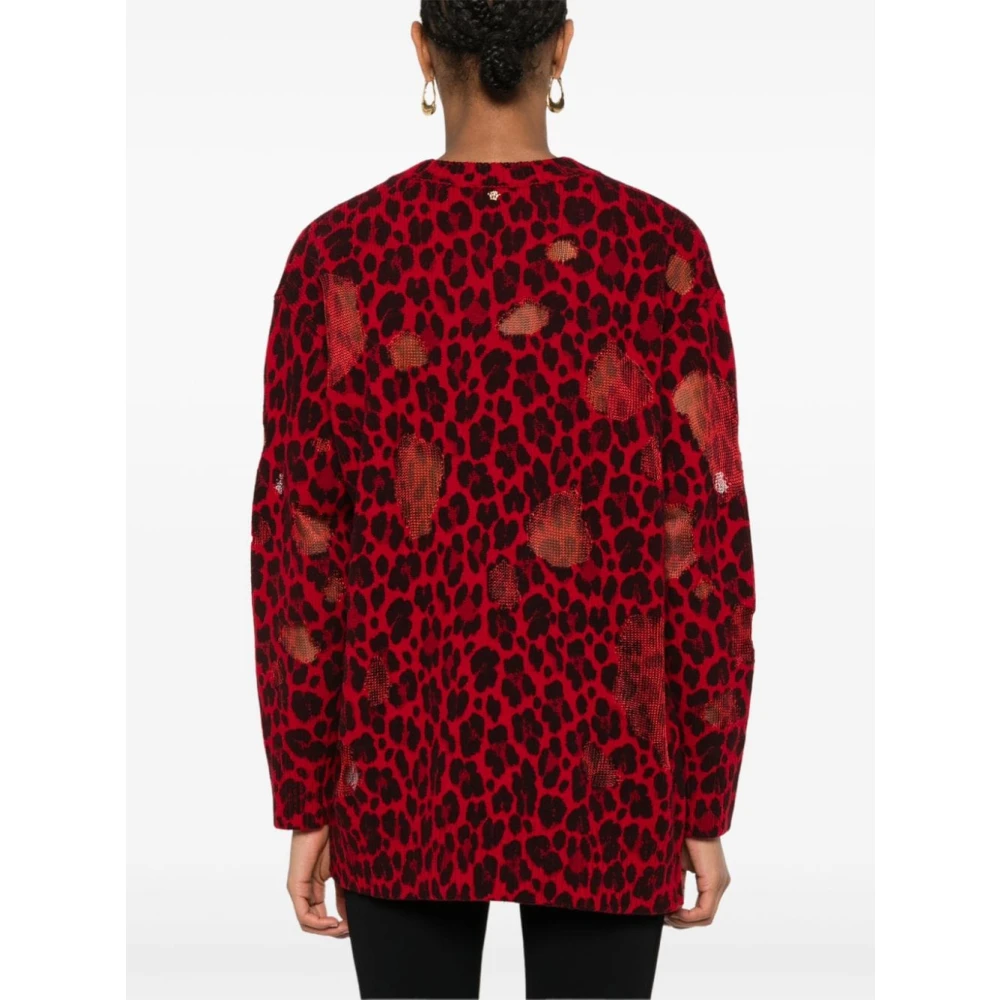 Versace Luipaardprint Gebreide Trui Red Dames