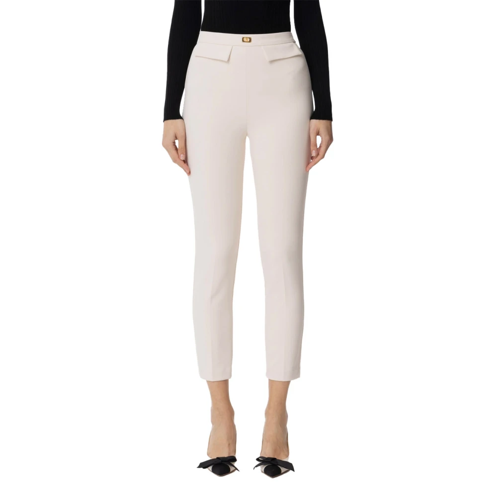 Elisabetta Franchi Slim Crêpe Polyester Broek White Dames