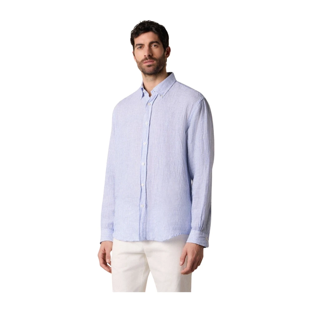 Brooks Brothers Men's Blue Casual Shirts, L, Regular Fit Linen Shirt With Button Down Collar