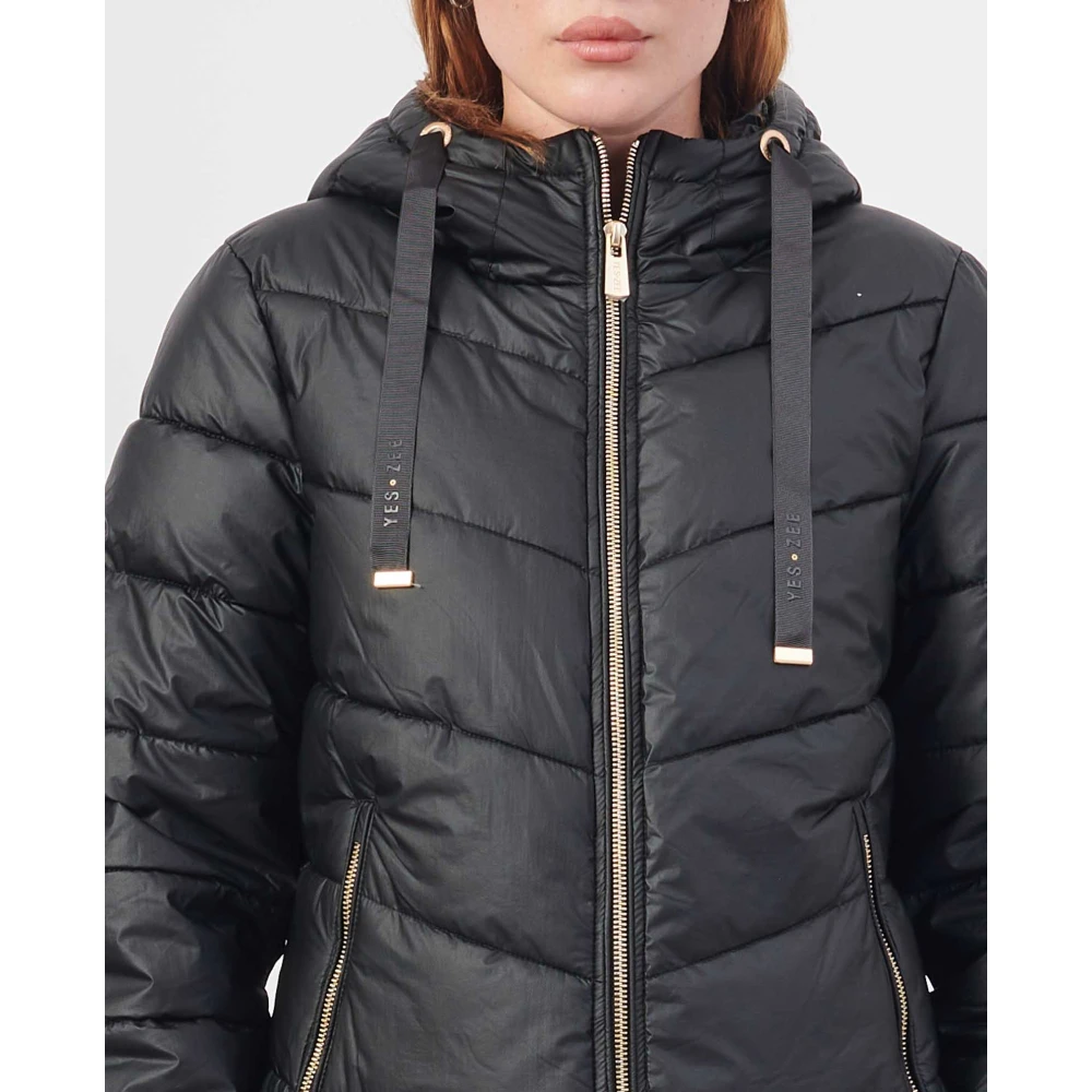 YES ZEE Zwarte Gewatteerde Hoodie Black Dames