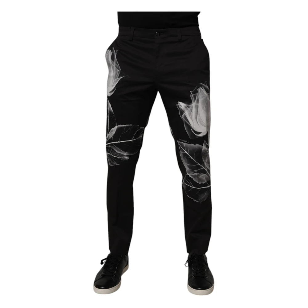 Dolce & Gabbana Men's Black Floral Skinny Dress Trousers - Slim-Fit Trousers - M - Trousers