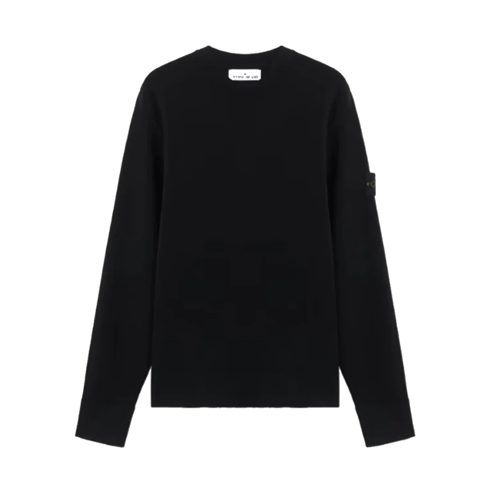 Stone Island Geribbelde ronde hals trui van stretchwol Black Heren
