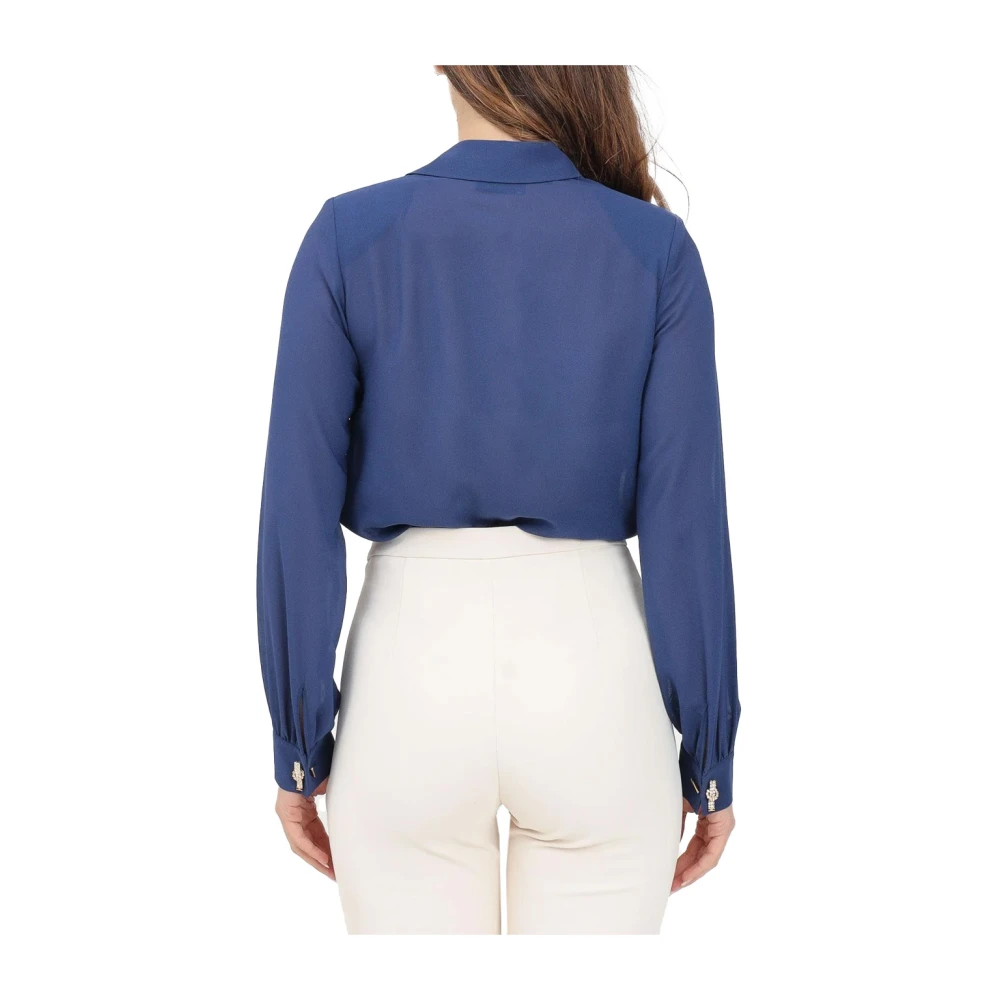 Elisabetta Franchi Georgette Body met Lange Mouwen en Ruches Blue Dames