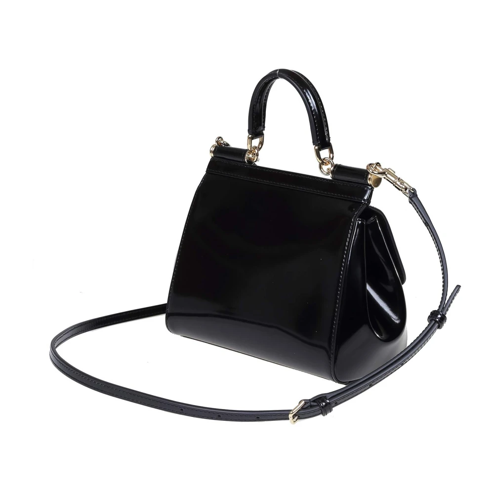 Dolce & Gabbana Kleine Sicilië Tas in Gepolijst Leer Black Dames