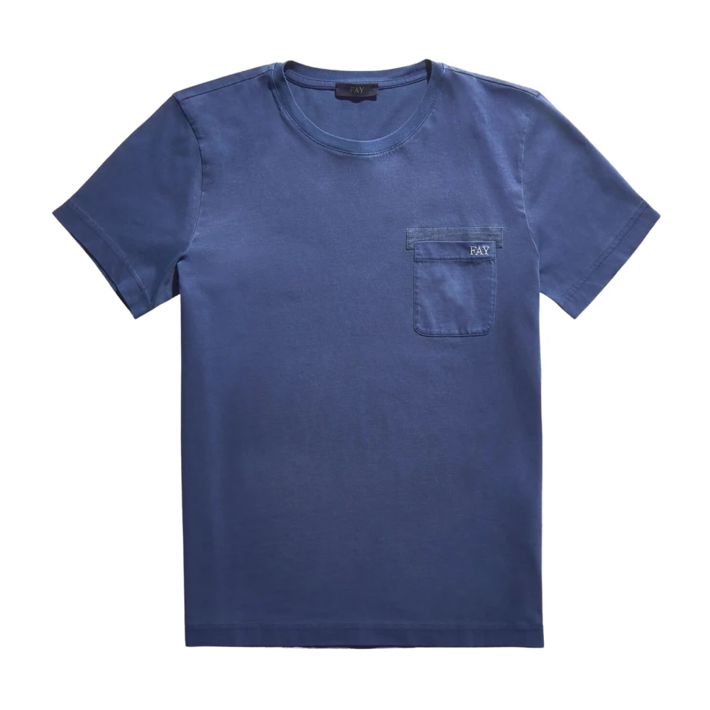 Fay Frosted Geborduurde Zak Jersey T-Shirt Blue Heren