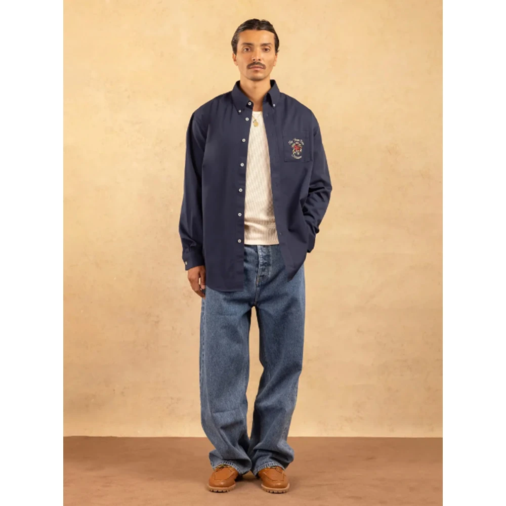 Drole de Monsieur Bloemen Slogan Shirt (Donkerblauw) Blue Heren