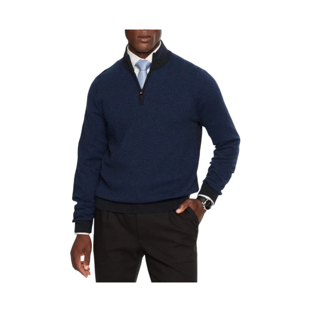 Hugo Boss Sweater met Geometrisch Patroon en Ritssluiting Blue Heren