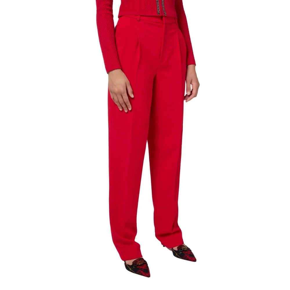 Elisabetta Franchi Rechte Polyester Broek met Zakken Red Dames