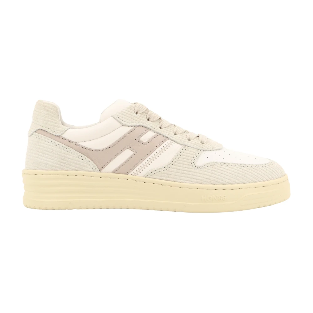 Hogan Läder Corduroy Sneakers Snörning Memory Foam Beige, Dam