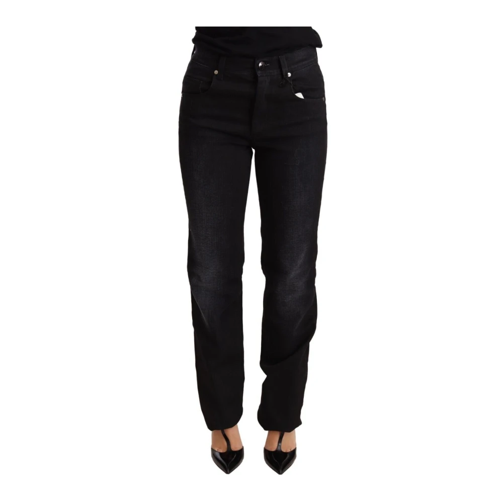 Ermanno Scervino Women's Black Slim Fit Jeans, W26, Chic Washed Straight Cut Jeans