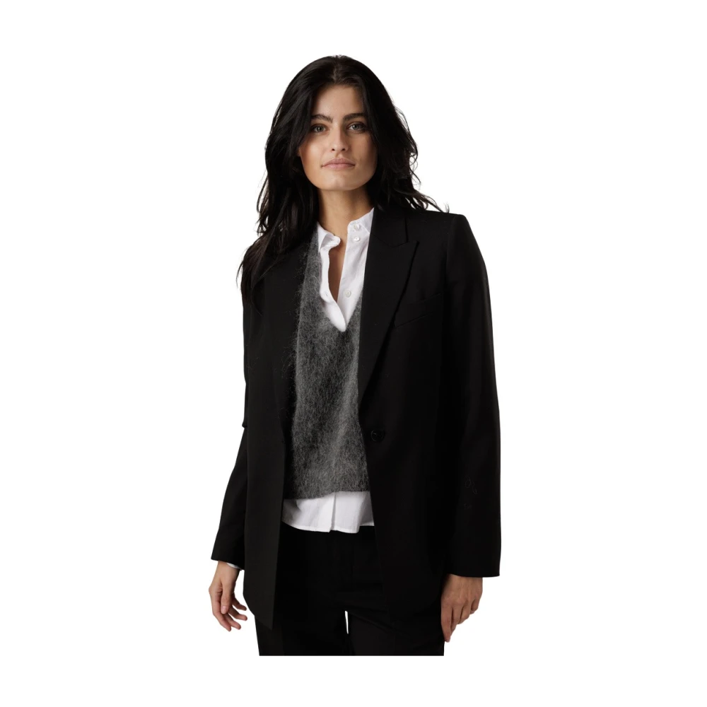 Closed Zwarte Blazer met Revers Kraag Black Dames