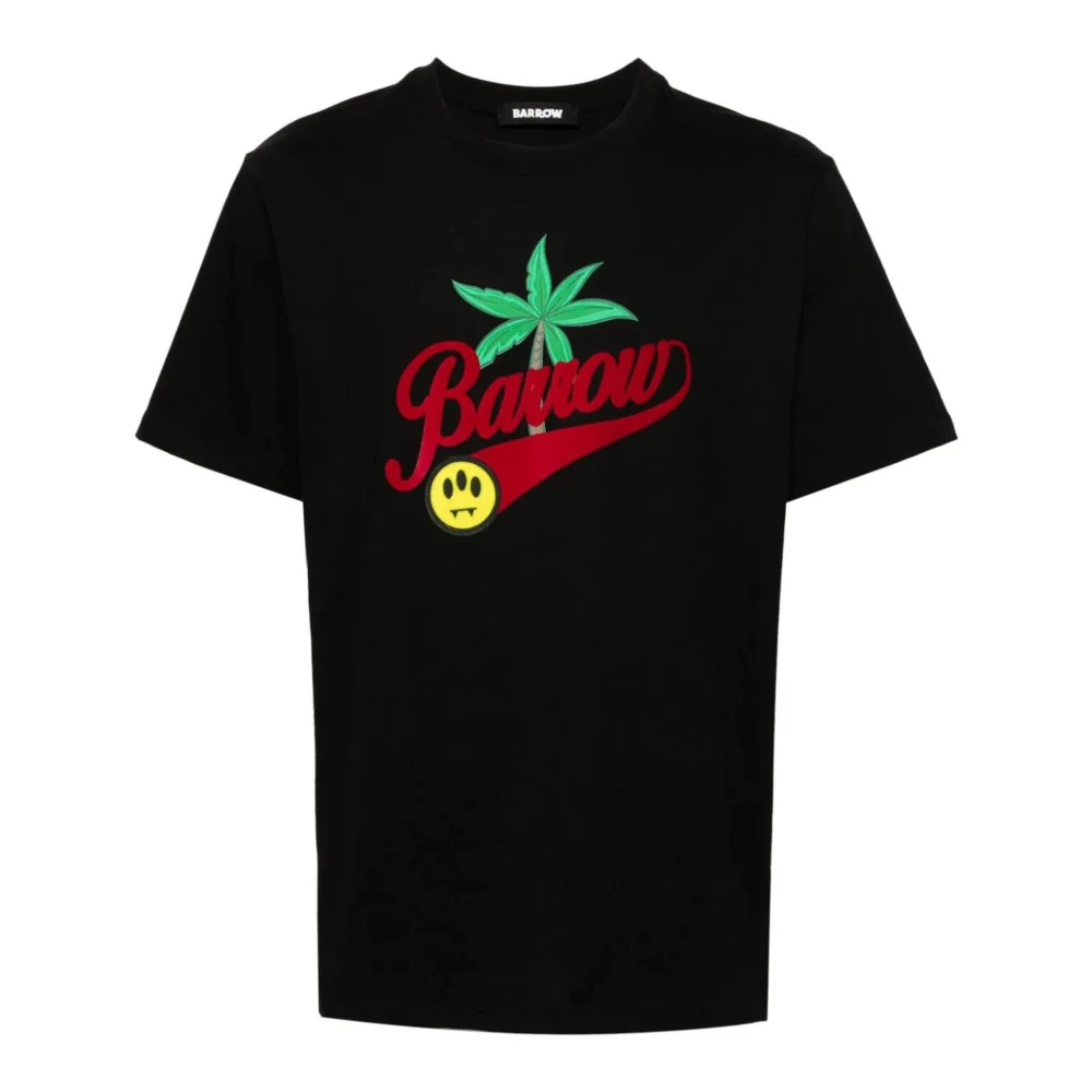 Barrow Zwarte katoenen T-shirt met logo en Palm Tree print Black Heren