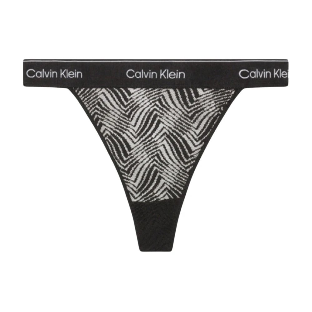 Calvin Klein Zwart Kant Gedrukt Semi-Transparante Slip Black Dames