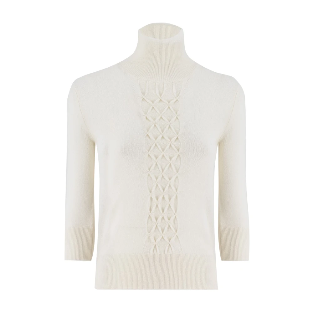 Ermanno Scervino Wollen Hoge Hals Jumper met Geweven Details White Dames