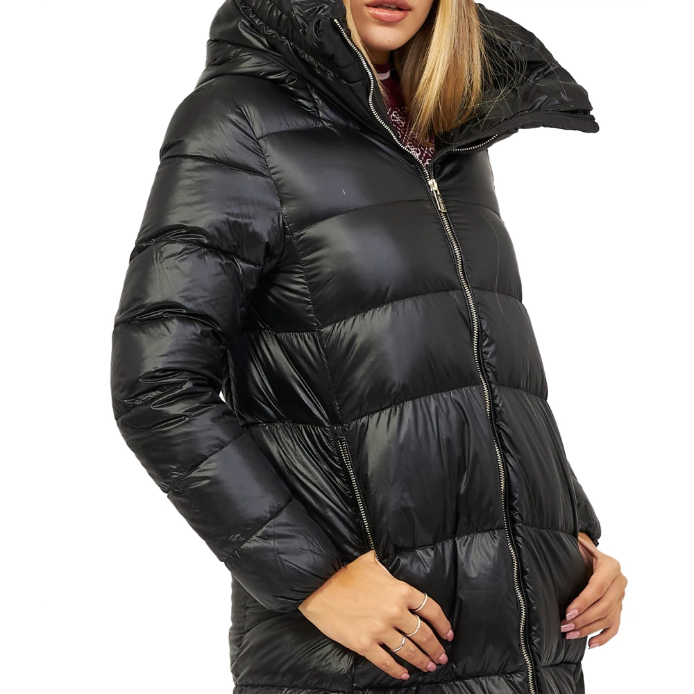 YES ZEE Zwarte Gewatteerde Halflange Jas Black Dames