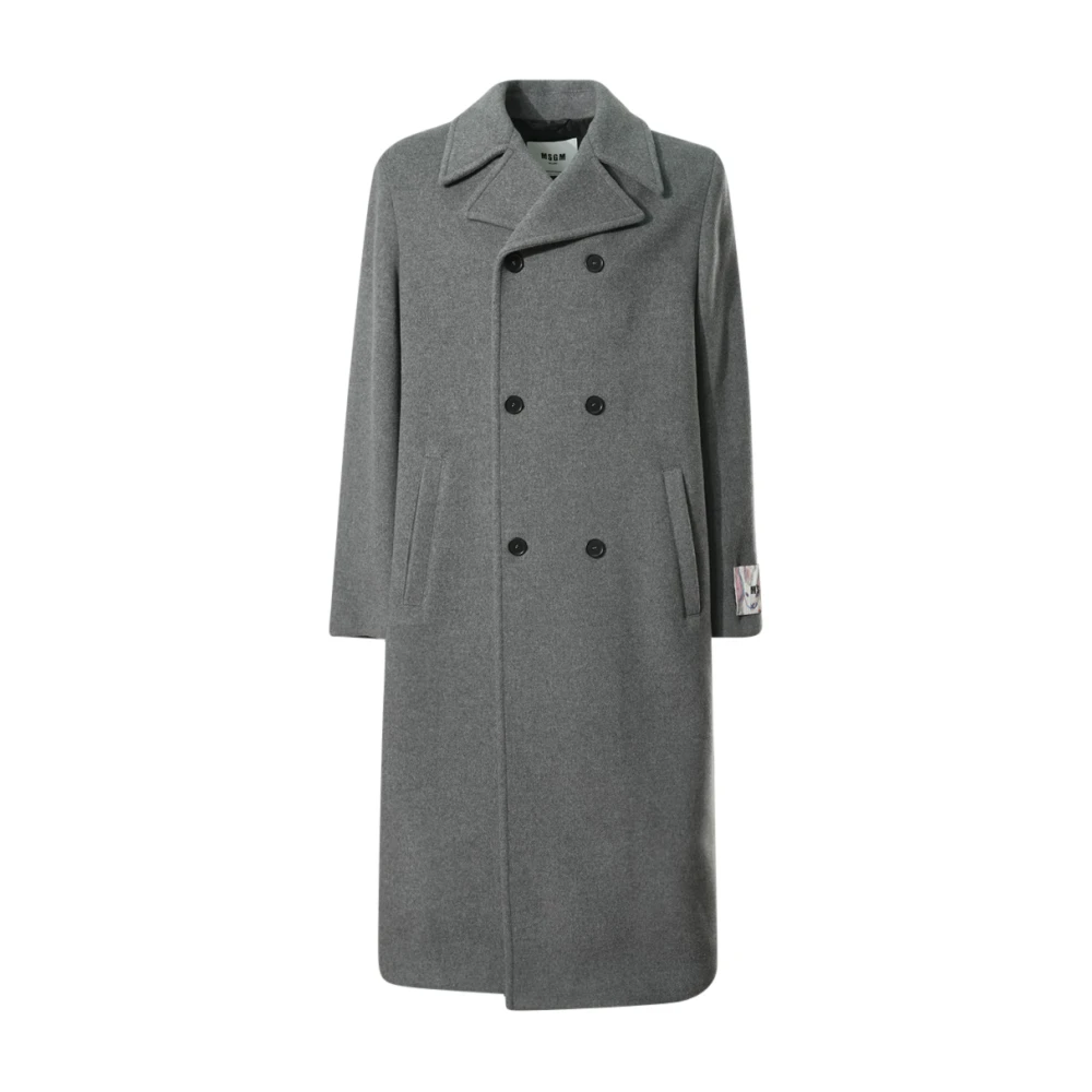 Msgm Mannelijk Grijs Jassen Heren, S, Wol, Double-Breasted Wool Coat