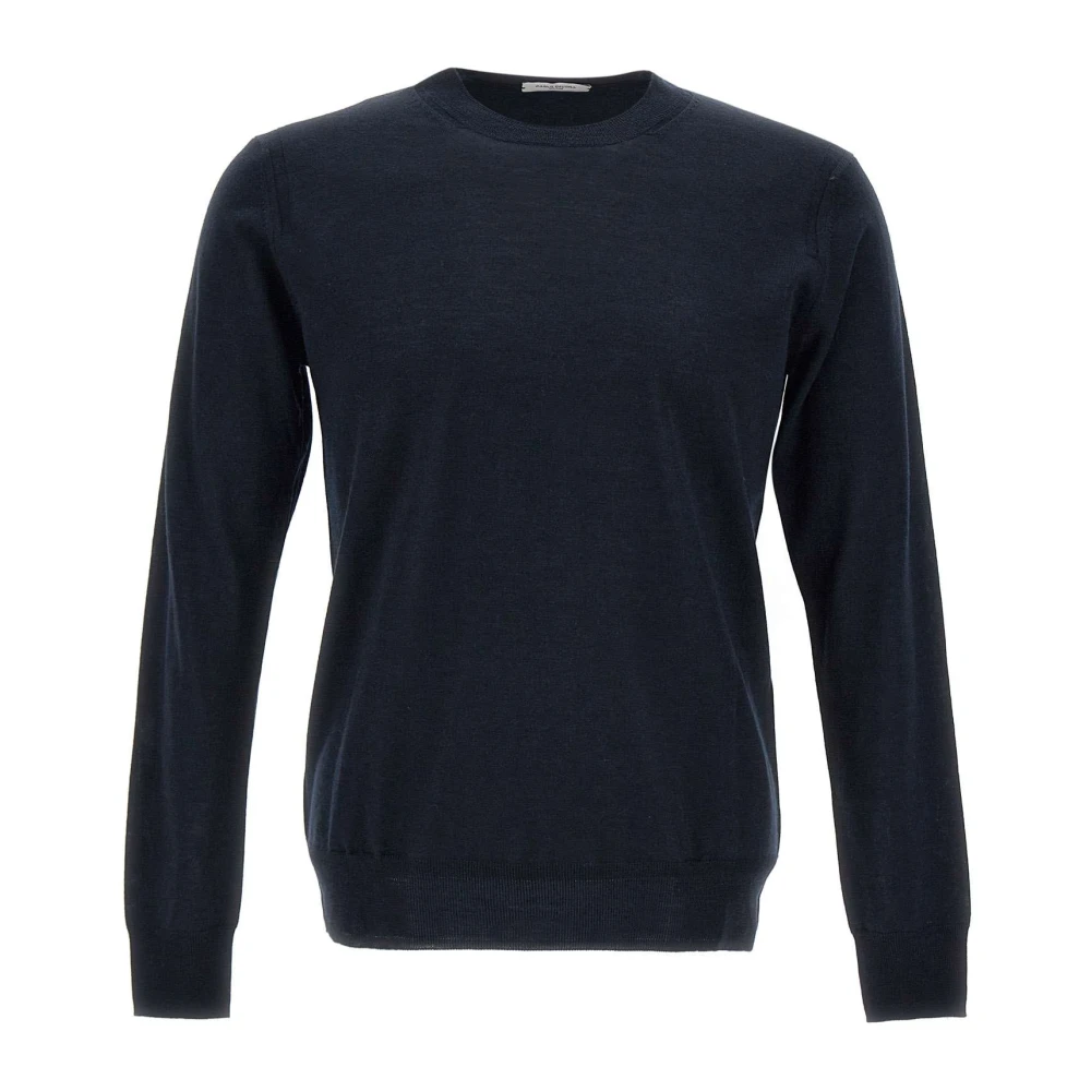 Paolo Pecora Navy Blue Wol Crew Neck Sweater Blue Heren