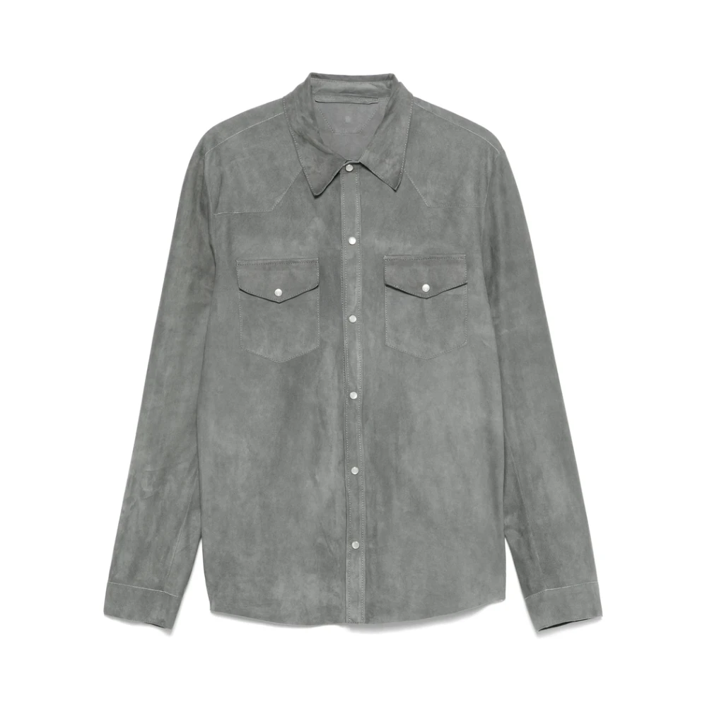 Salvatore Santoro Ash Grey Leren Jas Met Knoopmanchetten Gray Heren