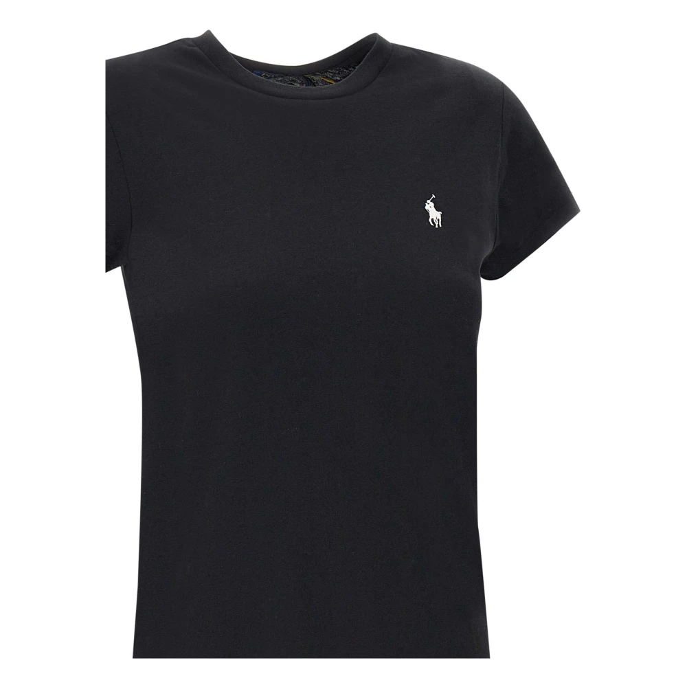 Polo Ralph Lauren Zwarte Katoenen T-shirt met Logo Borduurwerk Black Dames