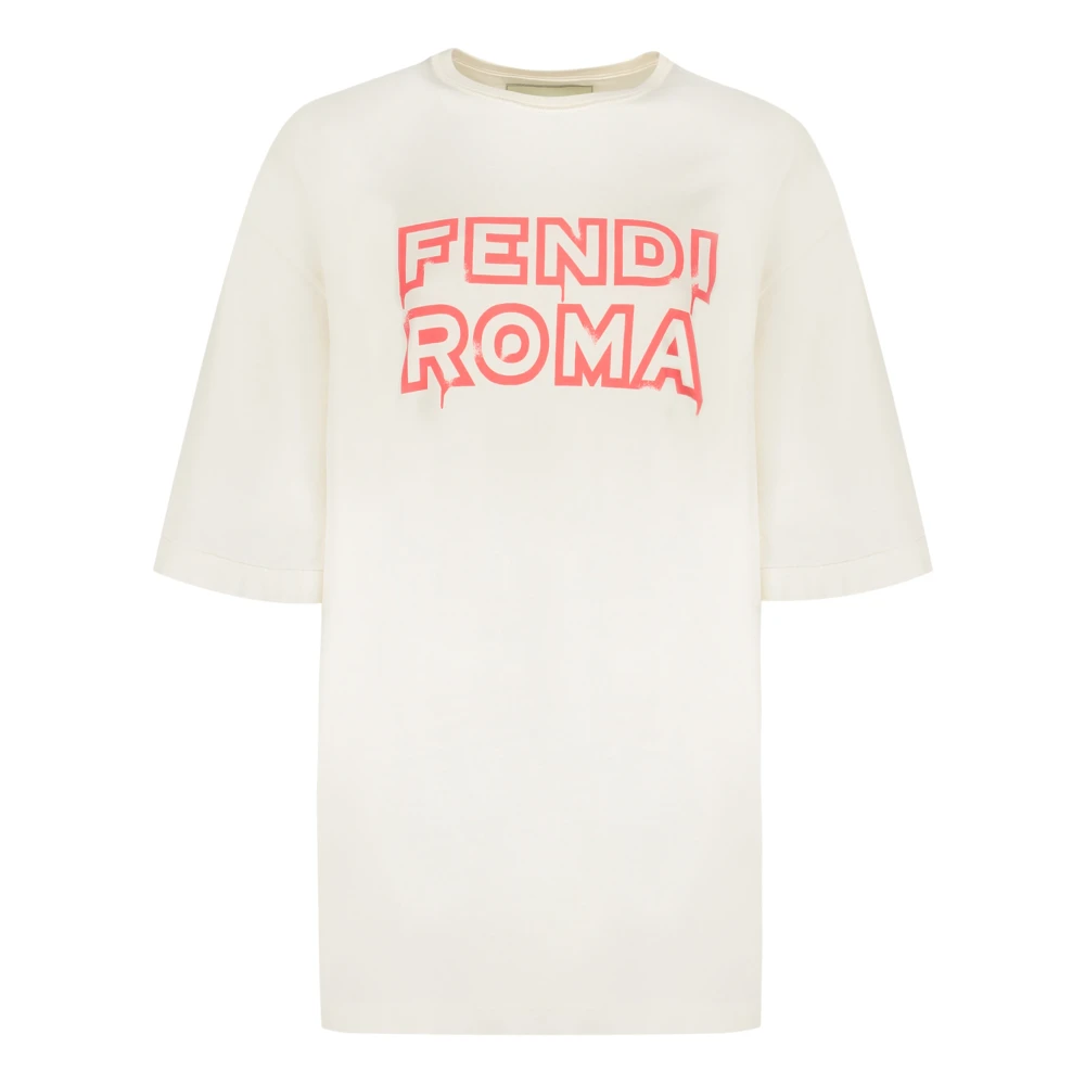 Fendi Logo Print Katoenen T-shirt White Dames