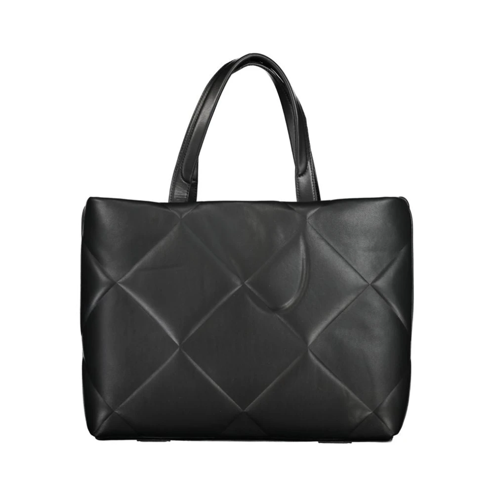 Calvin Klein Zwarte katoenen handtas met trekkoordsluiting Black Dames