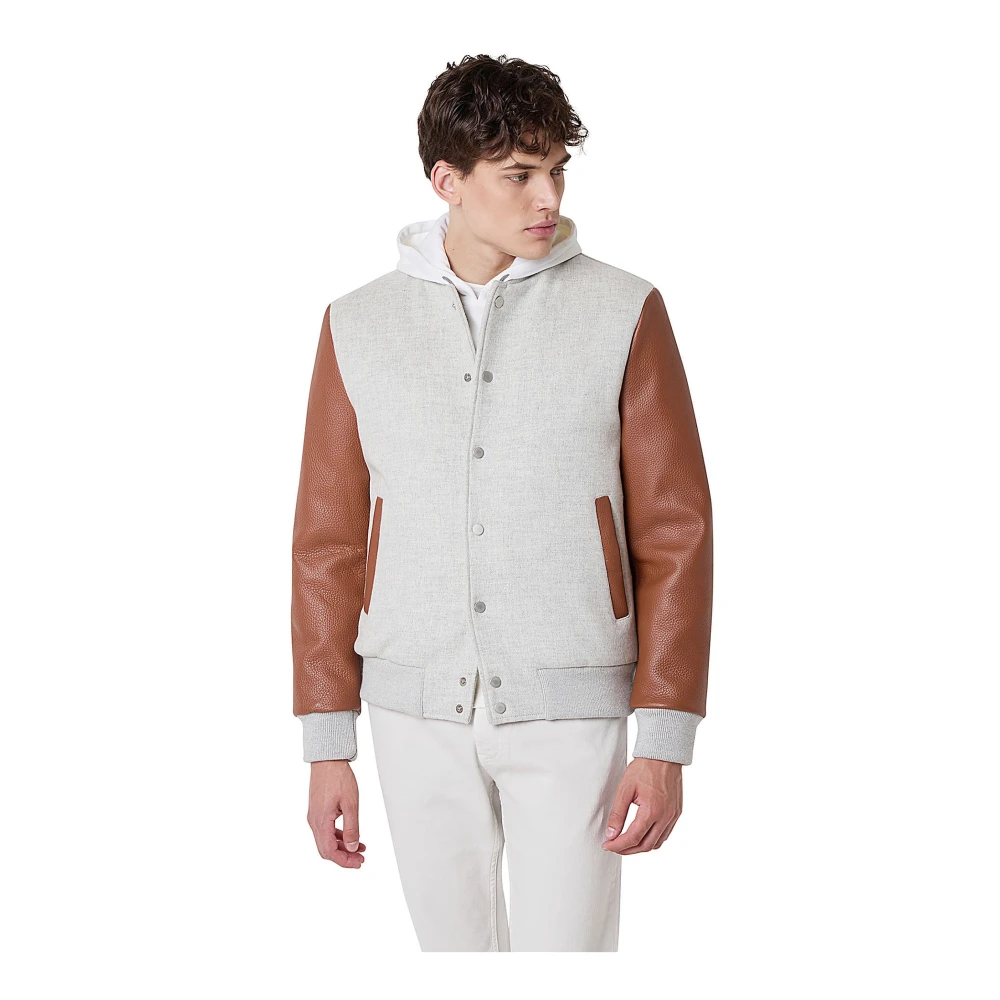 Eleventy Bomberjack Wol Leer Bicolor Gray Heren