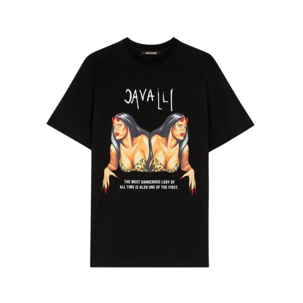 Roberto Cavalli Grafische T-shirt met Logo Prints Black Heren