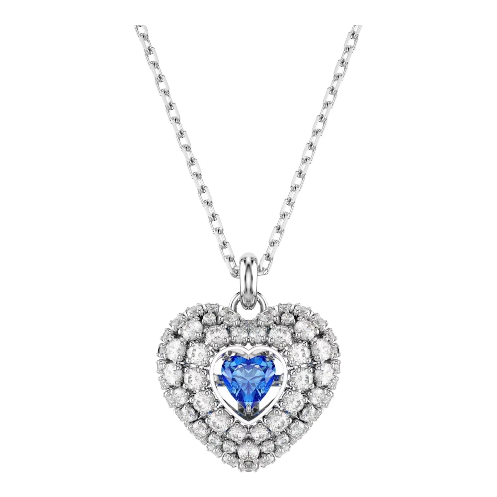 Swarovski Unisex Blue Necklace Idyllia Hyperbola Heart Pendant Rhodium Plated 5680403