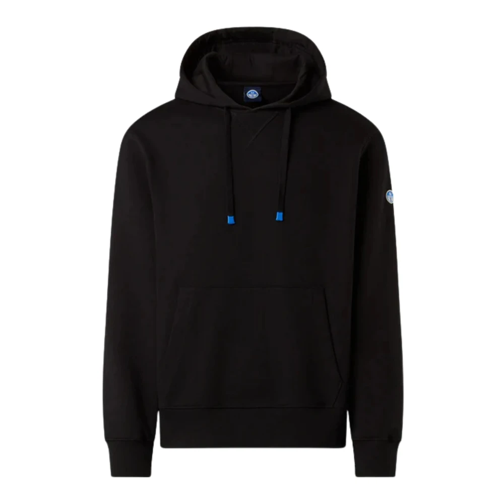North Sails , Hoodies, Male, Black, S, Felpa Manica Lunga Hoodie Con Costine Laterali