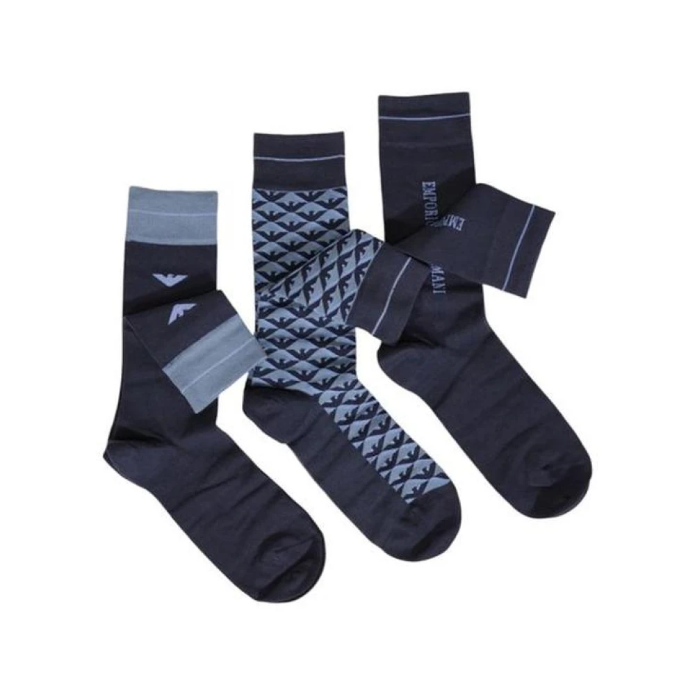 Emporio Armani Blauwe Katoenen Crew Sokken Blue Heren