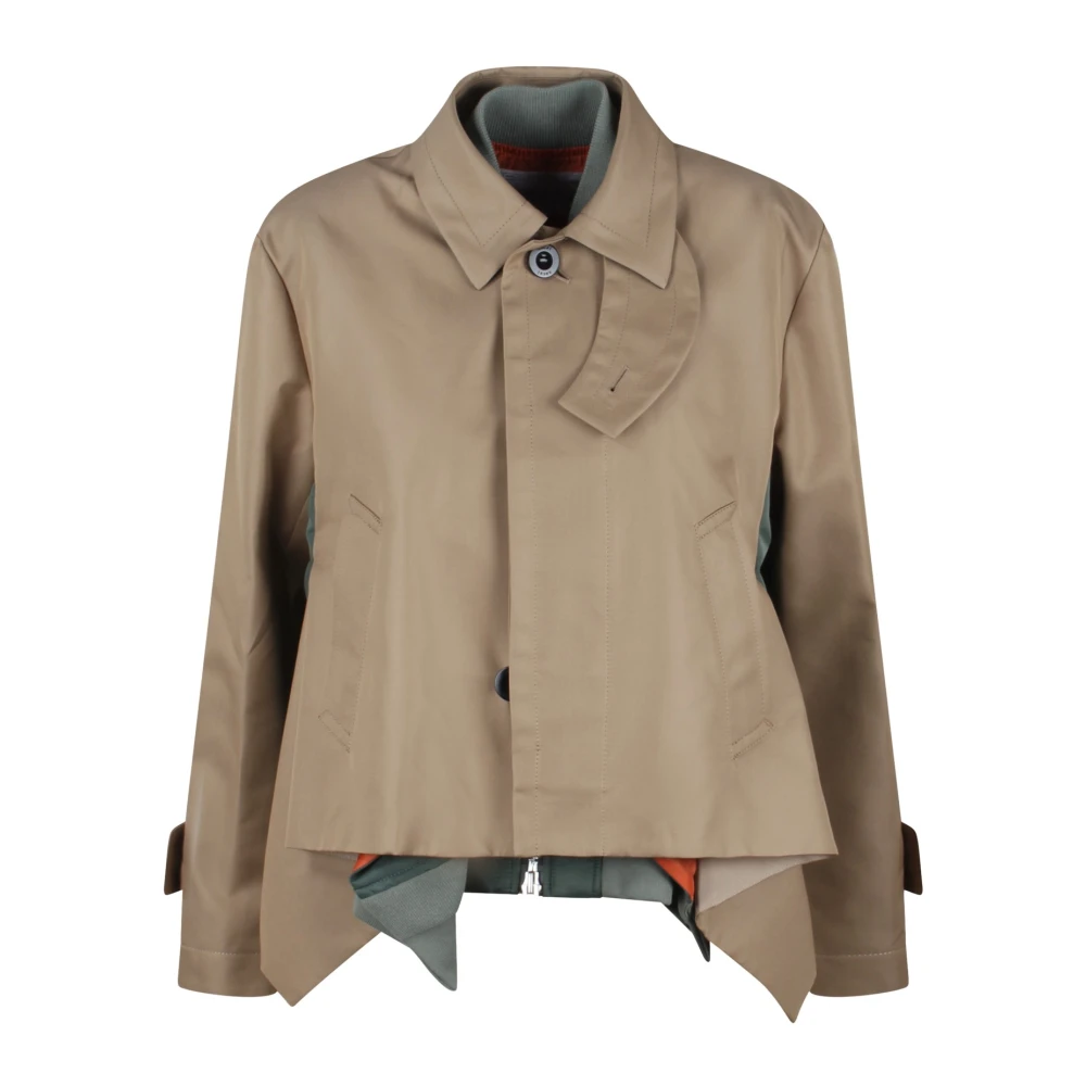 Sacai Gedestructureerde Katoenen Jas Beige Dames