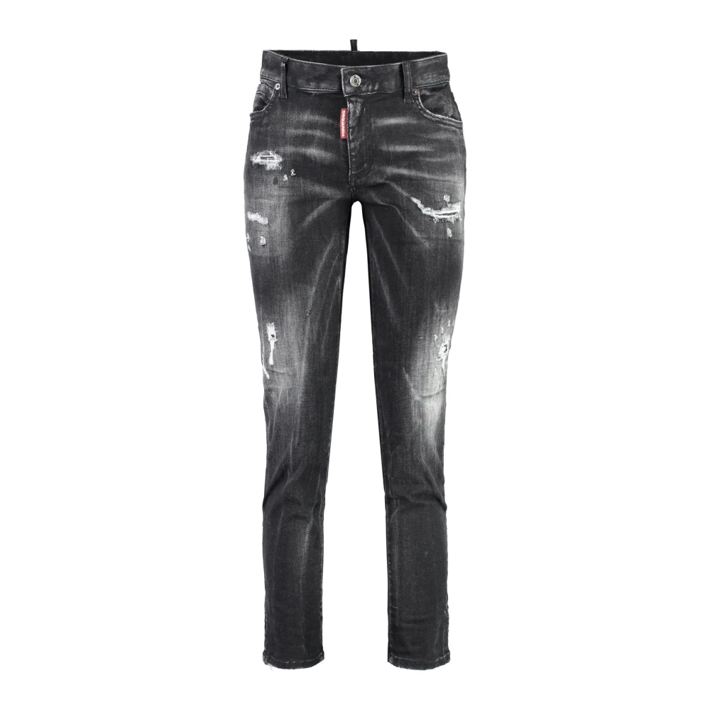 Dsquared2 Gray Distressed Denim Jeans - Female - Slim Fit Jeans - Xs - Jeans