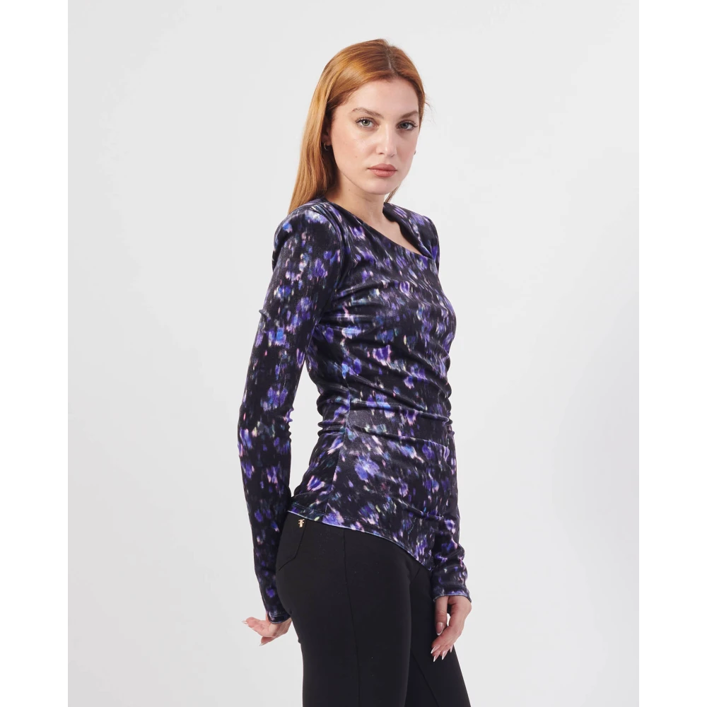 PATRIZIA PEPE Zwarte Polo met Lange Mouwen en Patroon Purple Dames