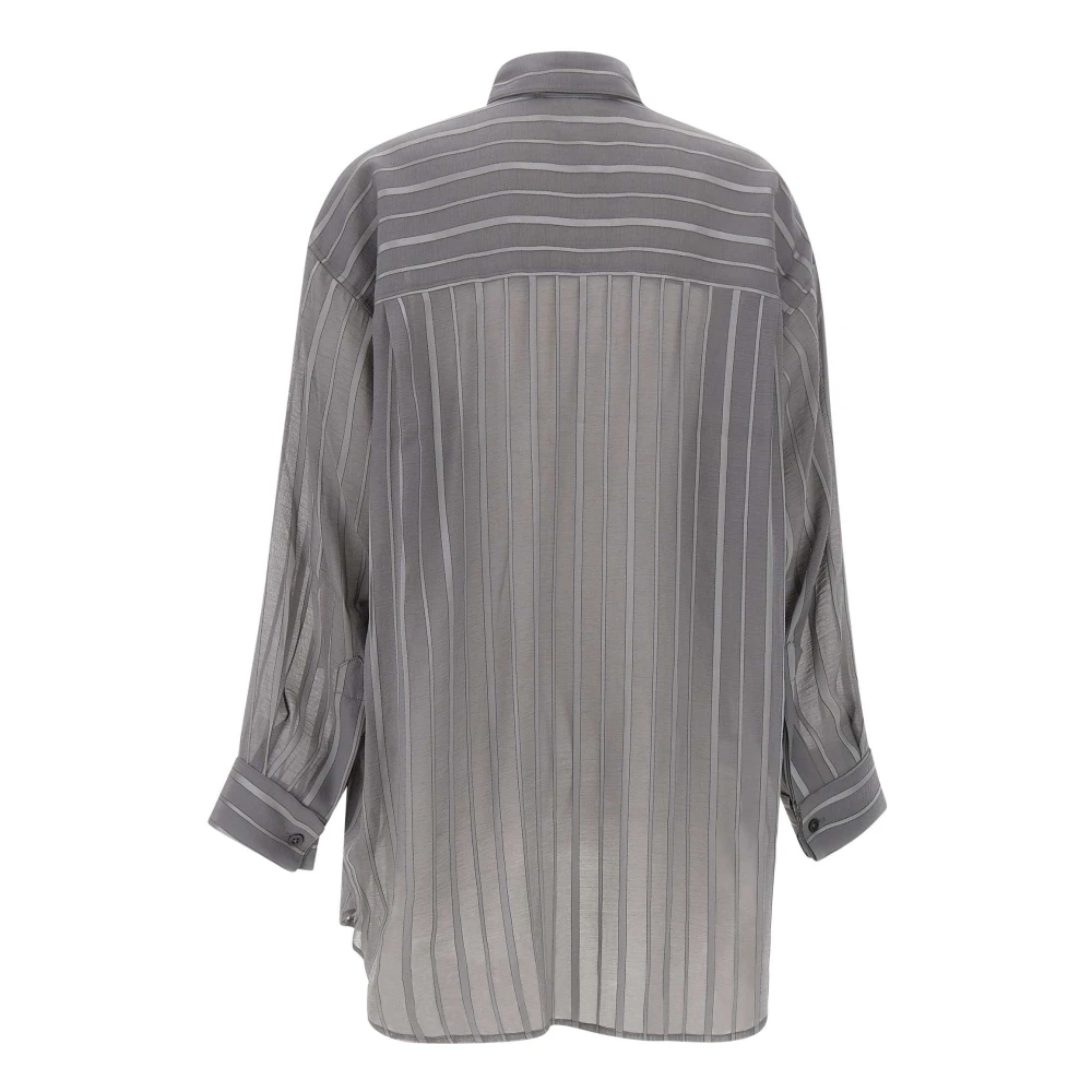 Remain Birger Christensen Grijze Satijnen Streep Oversized Shirt Gray Dames