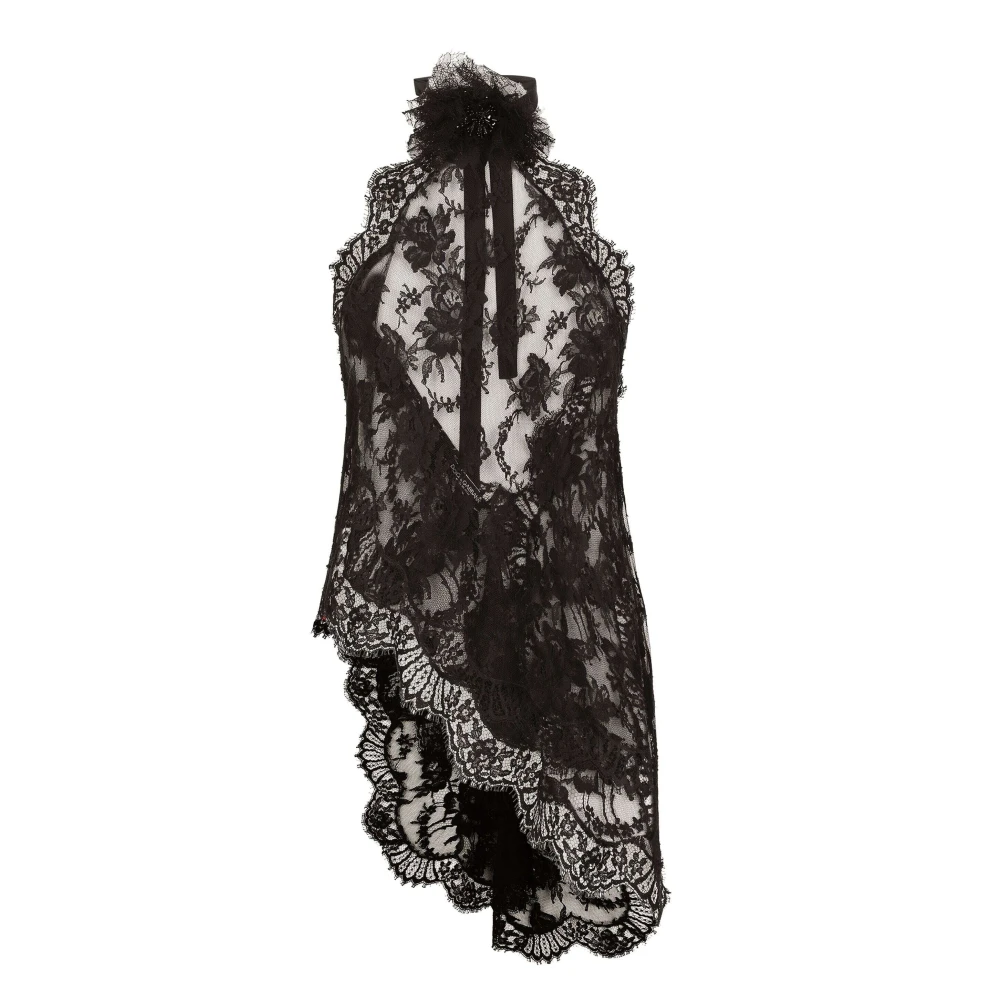 Dolce & Gabbana Zwarte kanten top met bloemendetail Black Dames