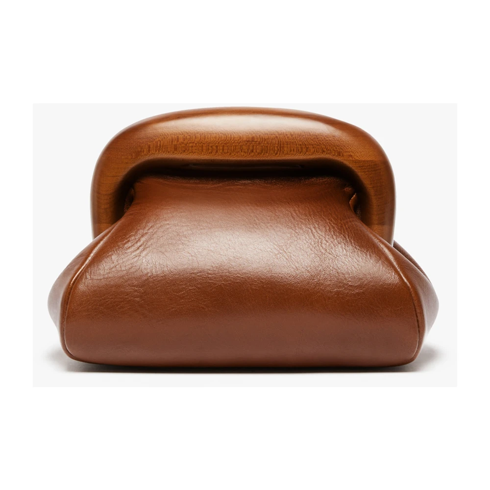 SPORTMAX Witte leren schoudertas met houten frame Brown Dames
