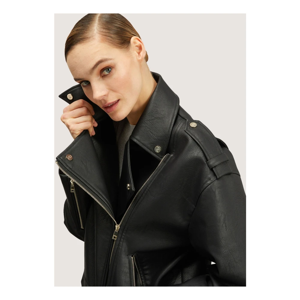 Motivi Oversized Bikerjack met leder-look Black Dames