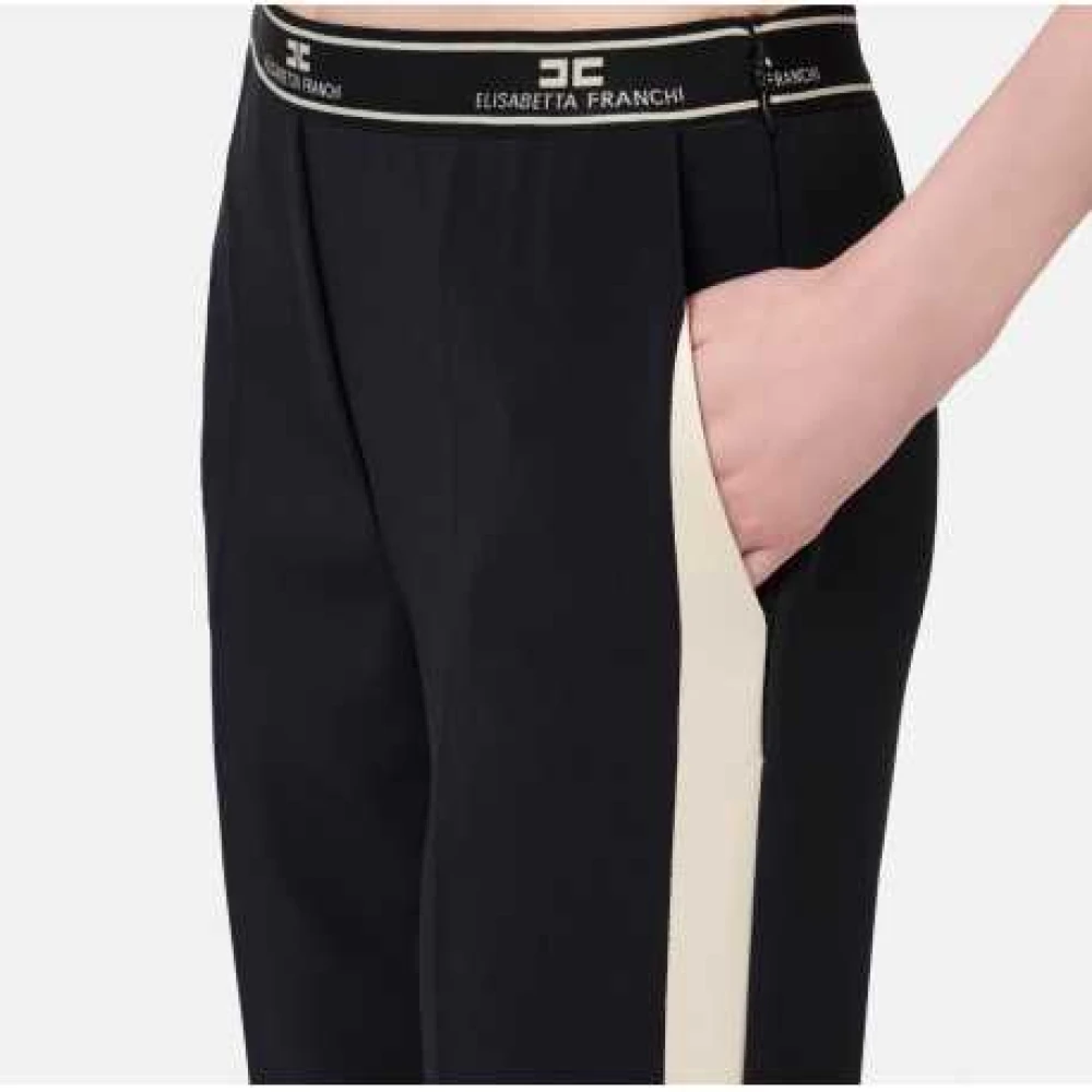 Elisabetta Franchi Zwarte wijde broek met ecru streep Black Dames