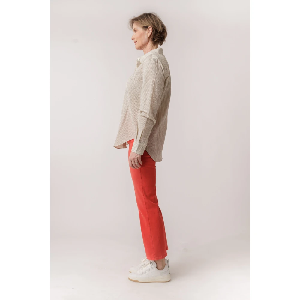 closed Gestreepte Knoopsluiting Blouse Ivoor Beige Dames