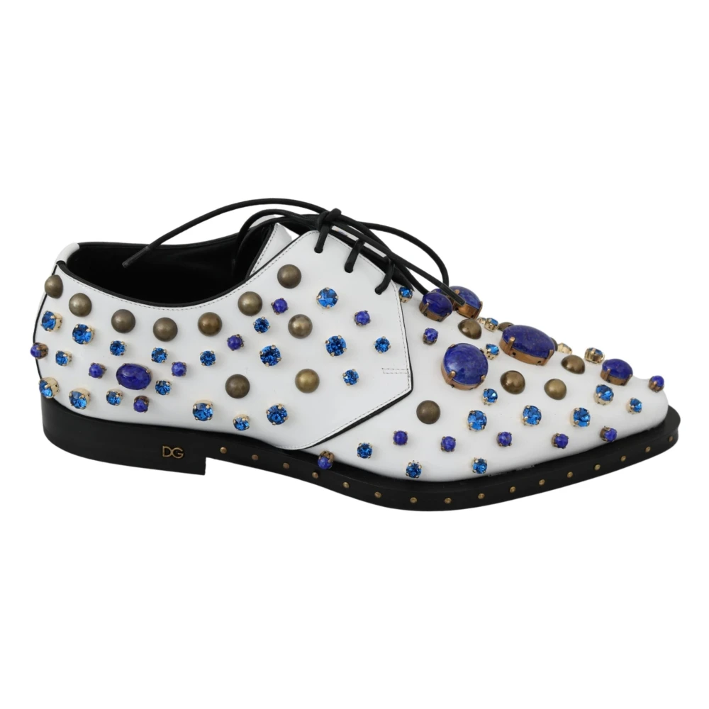 Dolce & Gabbana White Laced Shoes, Female, 6 Uk, Elegant Leather Shoes With Crystals