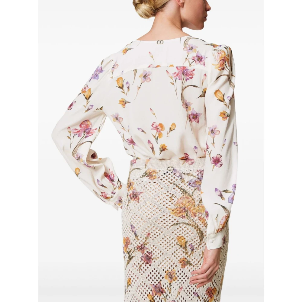 Twinset Witte V-hals shirt met logo Multicolor Dames