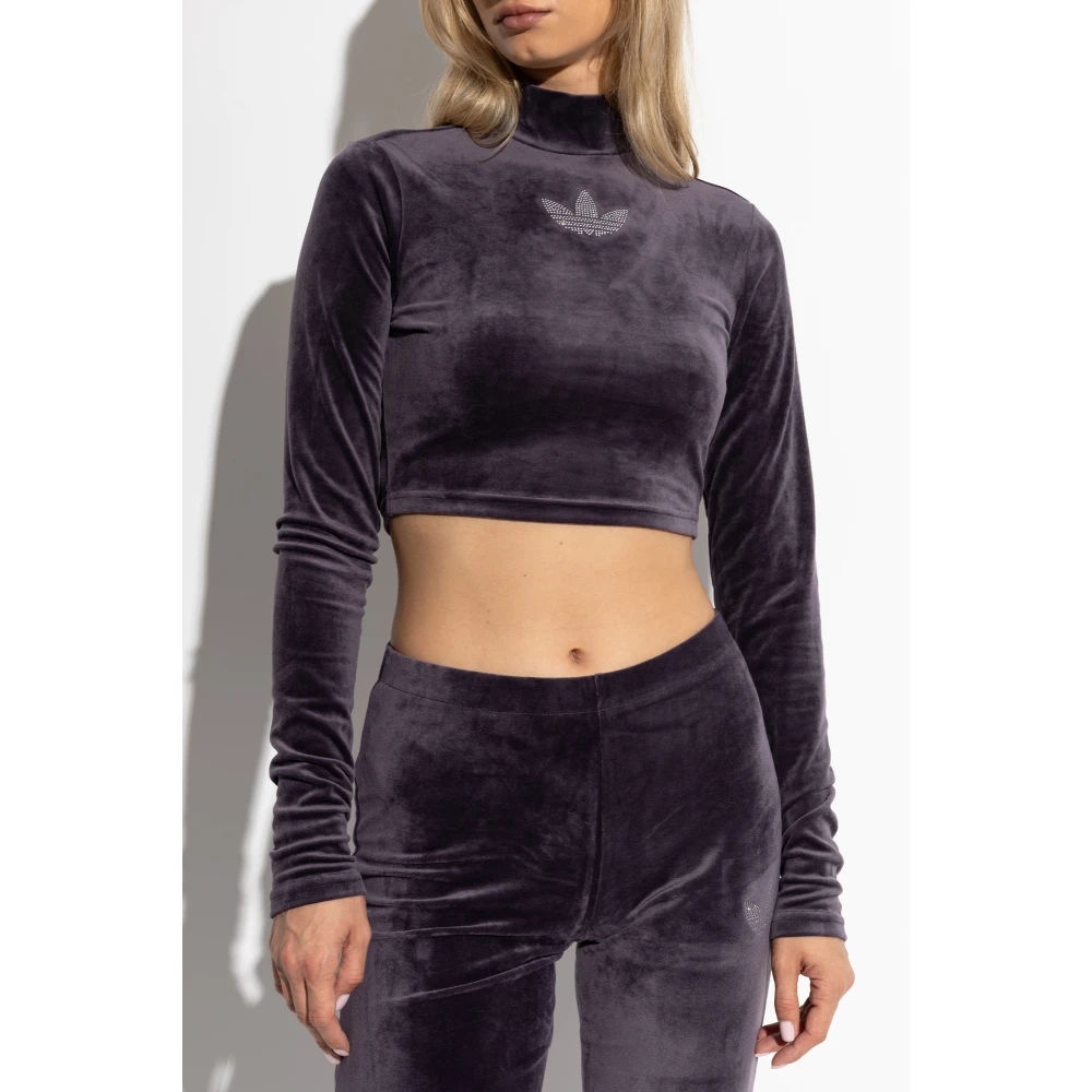 adidas Originals Velours top met opstaande kraag Purple Dames