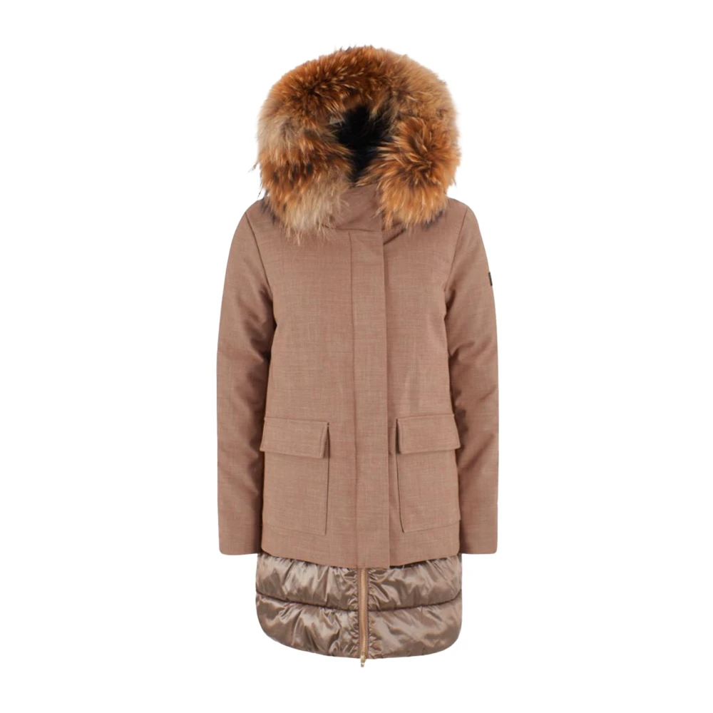 YES ZEE Bruine bontcapuchonjas met nyloninzetten Brown Dames