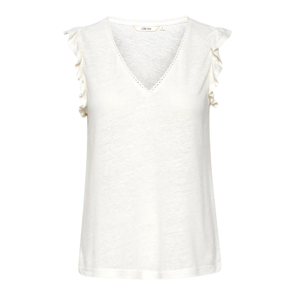 Cream Wit Jersey T-Shirt met Ruchedetails White Dames