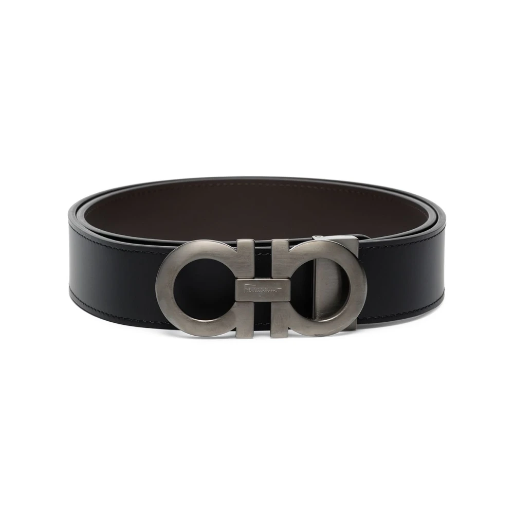 Ferragamo Cinturón De Cuero Reversible Negro Gancini Accessories Hombre Negro 105 Cm