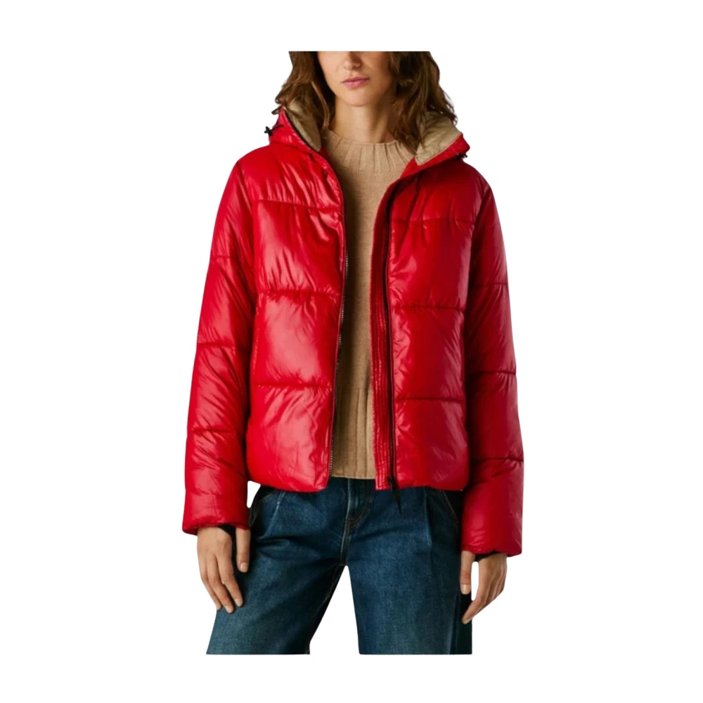Pepe Jeans Women's Red Winter Jackets, S, Short Sussy Jacket, Trendy And Versatile
