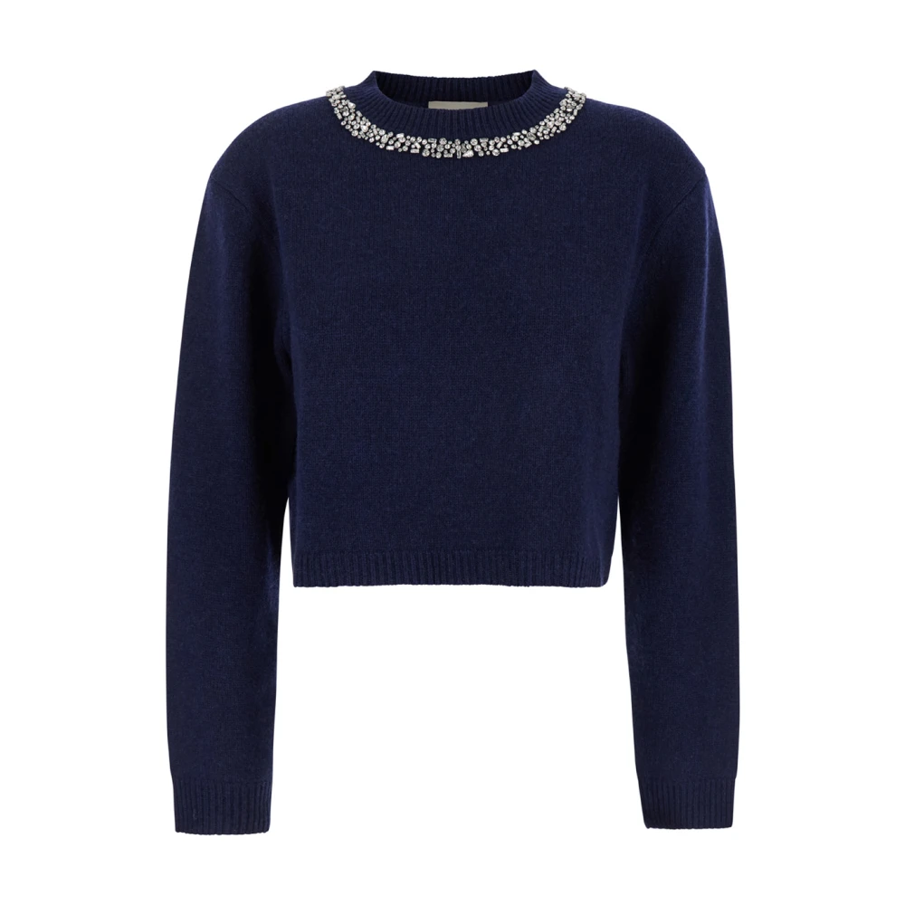 Semicouture Swarovski Versierde Sweater Blue Dames