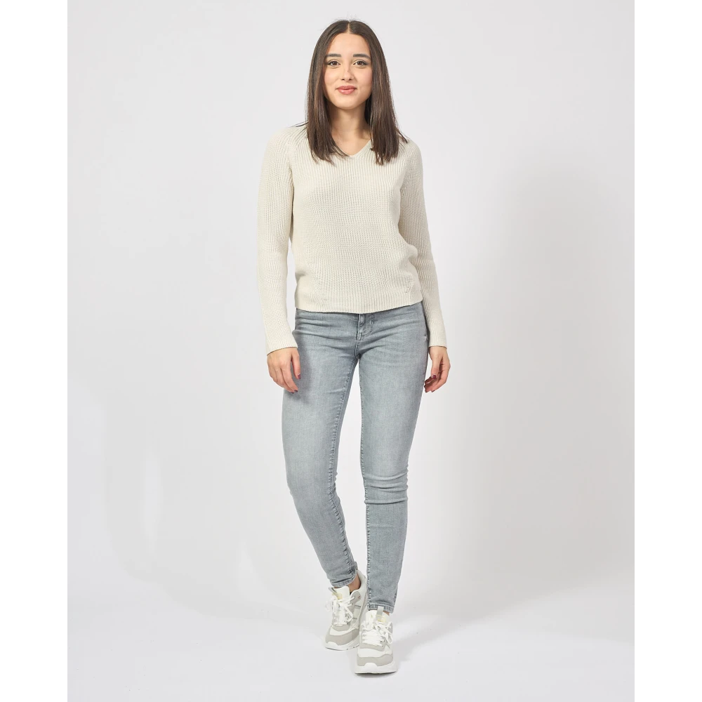 Hugo Boss Ivoor Gebreide V-Hals Trui Beige Dames