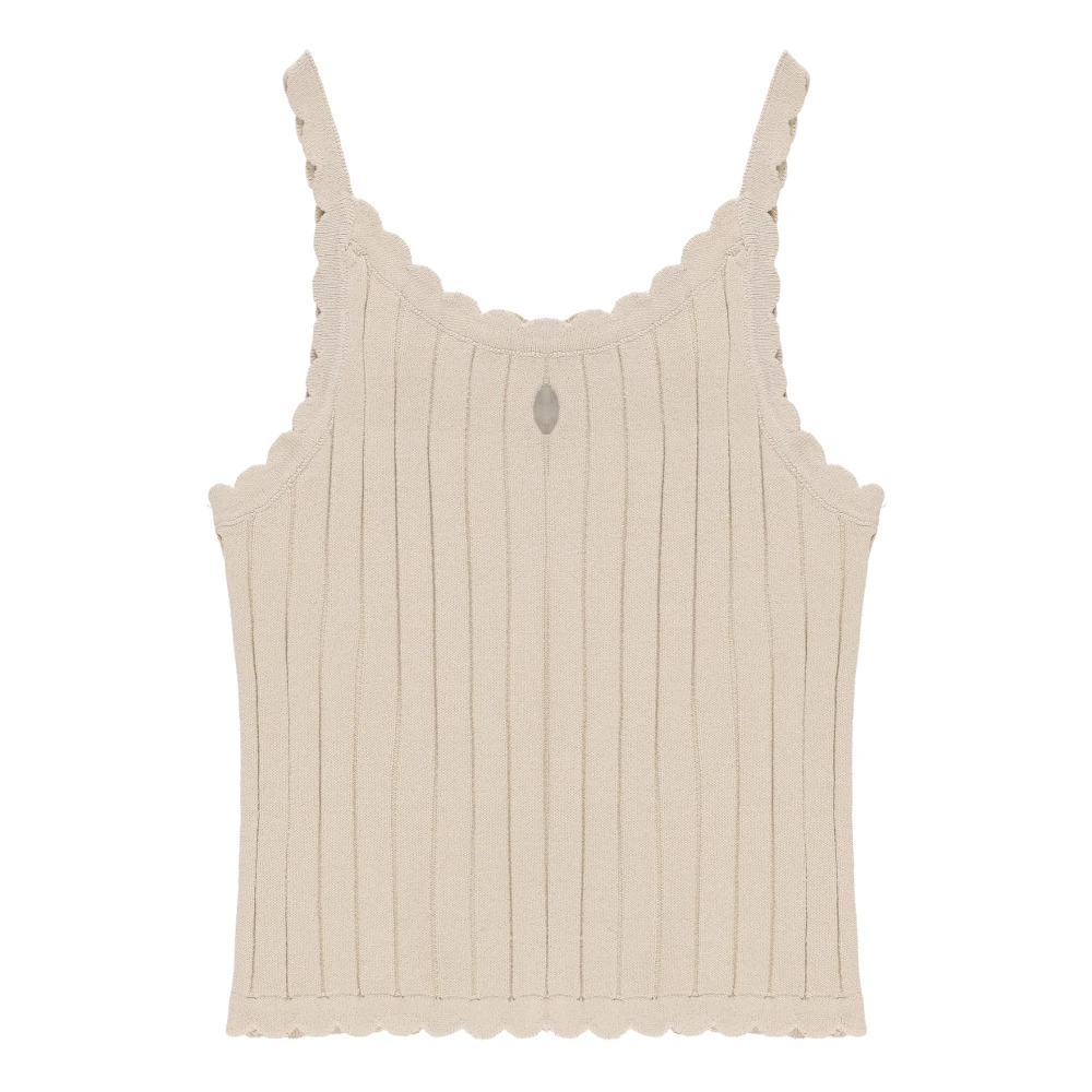 Twinset Girls Beige Kids Sleeveless Tops, 14 Y, Rib Knit Cropped Top